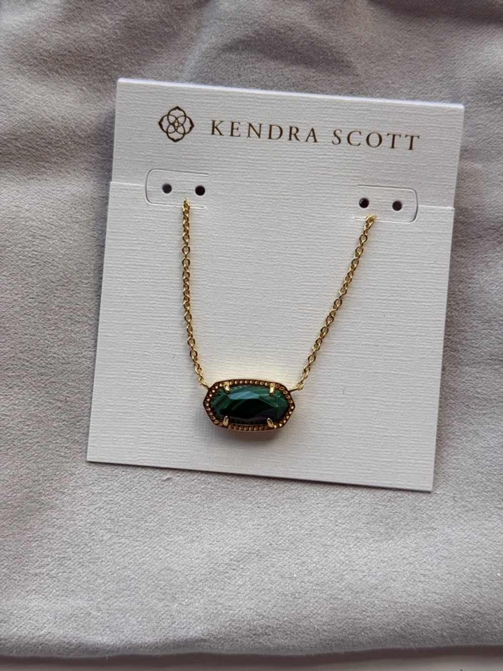 Kendra Scott Gold Necklace with Green Stone Pendant